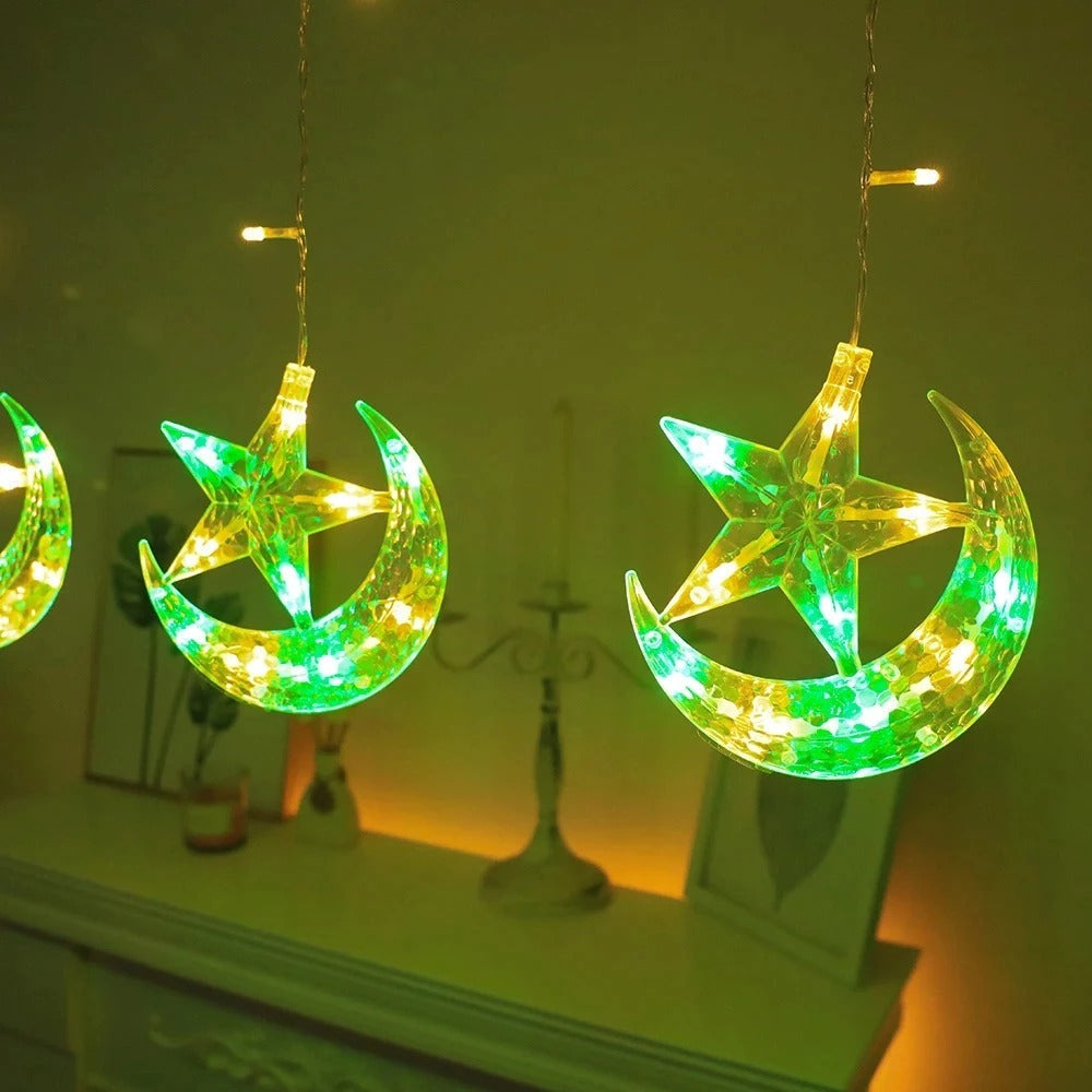 2025 NEW Star Moon Lamp Curtain Light 4M 138LED Star And Moon Light 8 Modes Fairy Light Ramadan Decoration LED Light