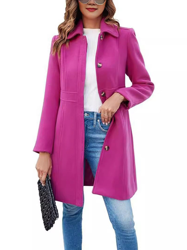 Women's Elegant Single-breasted Long Sleeve Lapel Winter Coat