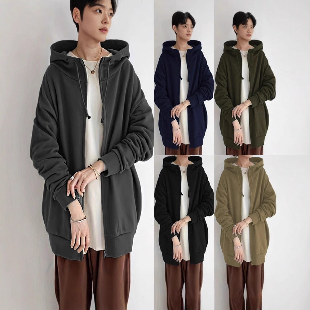 New Personality Street Sweater Zipper Hooded Long