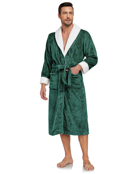 RONGTAI Men's Plush Long Bathrobe, Soft And Warm, Full Length, Shawl Collar, Fleece