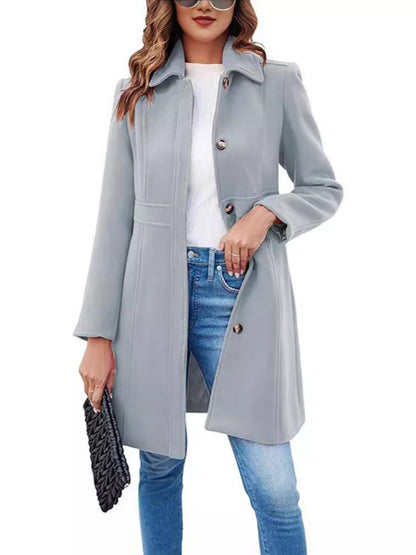 Women's Elegant Single-breasted Long Sleeve Lapel Winter Coat