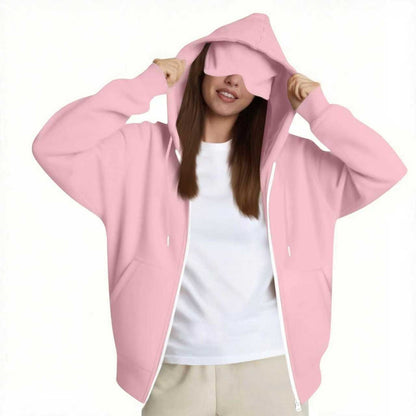 European And American Solid Color Women's Autumn And Winter Hooded Cardigan Zipper Sweater With Eye Mask