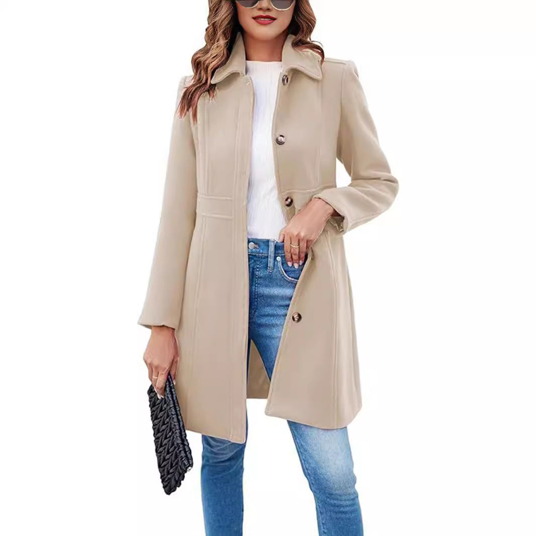 Women's Elegant Single-breasted Long Sleeve Lapel Winter Coat