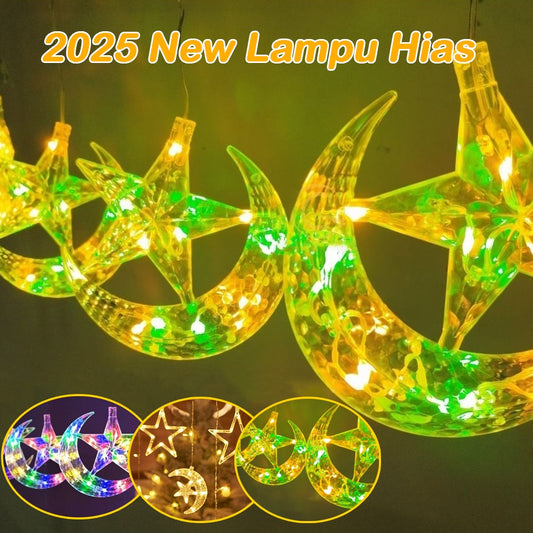 2025 NEW Star Moon Lamp Curtain Light 4M 138LED Star And Moon Light 8 Modes Fairy Light Ramadan Decoration LED Light