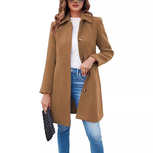 Women's Elegant Single-breasted Long Sleeve Lapel Winter Coat