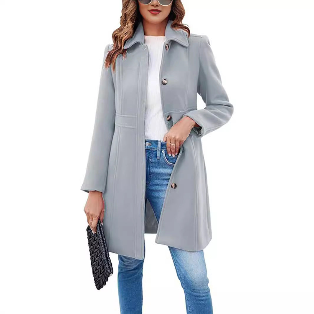 Women's Elegant Single-breasted Long Sleeve Lapel Winter Coat
