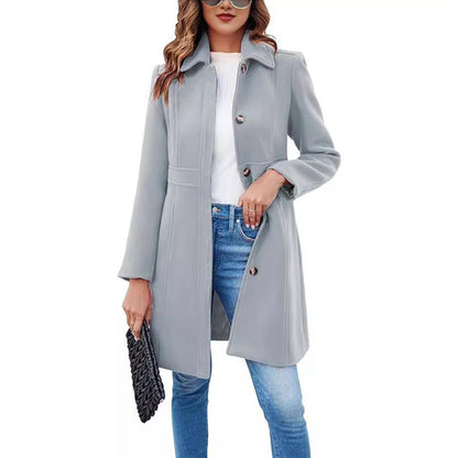 Women's Elegant Single-breasted Long Sleeve Lapel Winter Coat