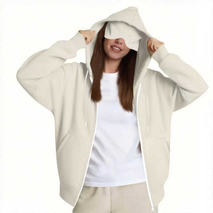 European And American Solid Color Women's Autumn And Winter Hooded Cardigan Zipper Sweater With Eye Mask
