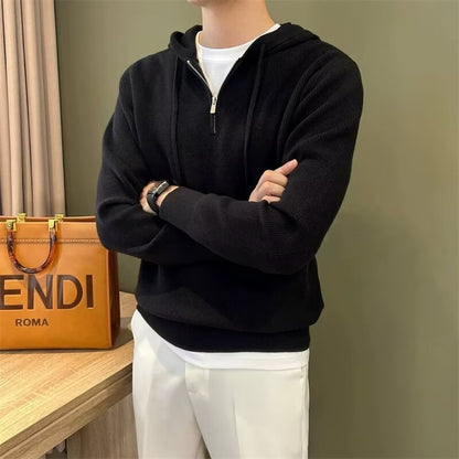 Solid Color Men's Half Zipper Hooded Sweater