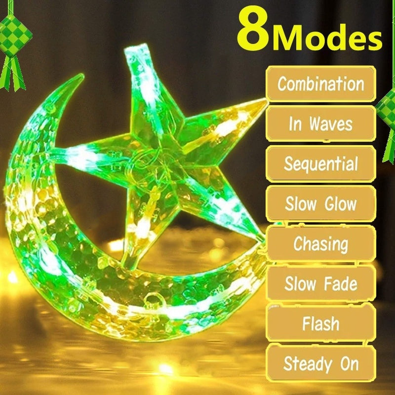 2025 NEW Star Moon Lamp Curtain Light 4M 138LED Star And Moon Light 8 Modes Fairy Light Ramadan Decoration LED Light
