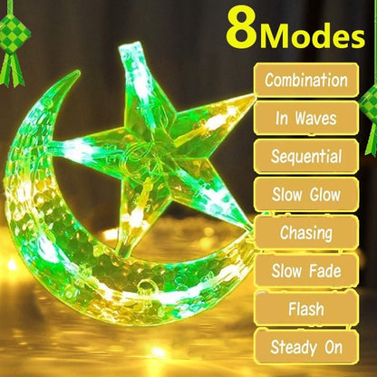 2025 NEW Star Moon Lamp Curtain Light 4M 138LED Star And Moon Light 8 Modes Fairy Light Ramadan Decoration LED Light