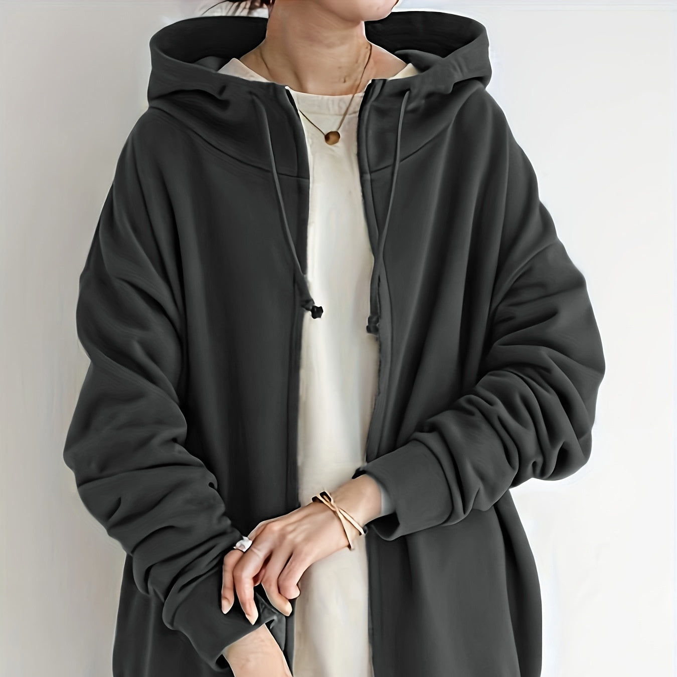 New Personality Street Sweater Zipper Hooded Long