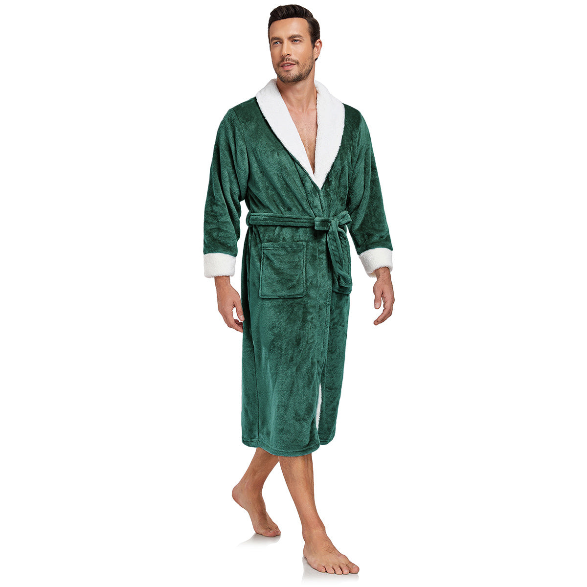 RONGTAI Men's Plush Long Bathrobe, Soft And Warm, Full Length, Shawl Collar, Fleece
