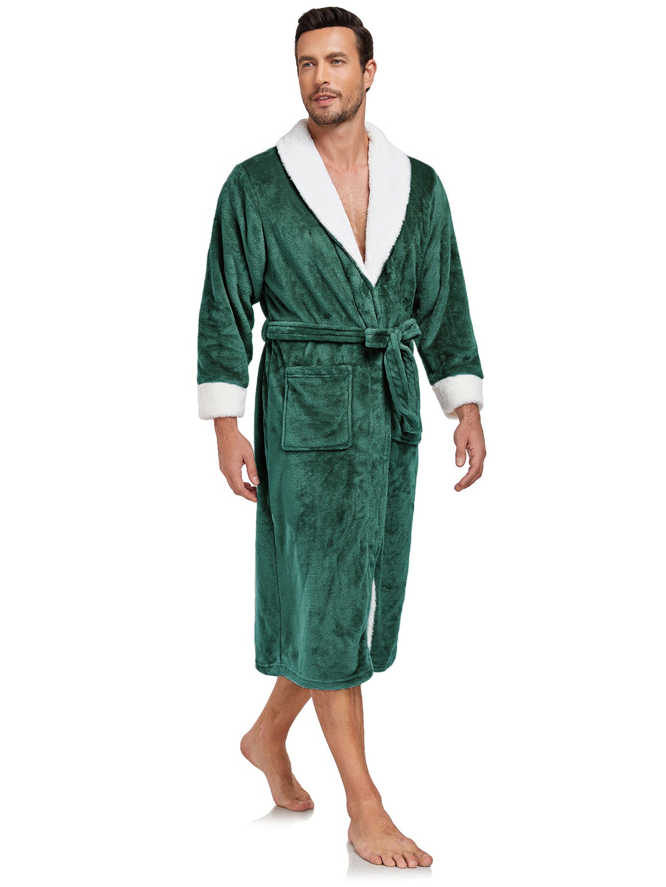 RONGTAI Men's Plush Long Bathrobe, Soft And Warm, Full Length, Shawl Collar, Fleece