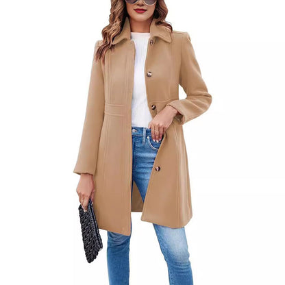 Women's Elegant Single-breasted Long Sleeve Lapel Winter Coat