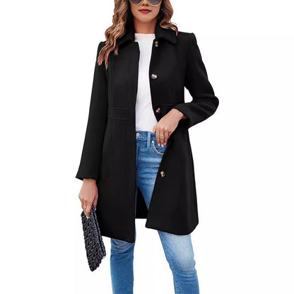 Women's Elegant Single-breasted Long Sleeve Lapel Winter Coat