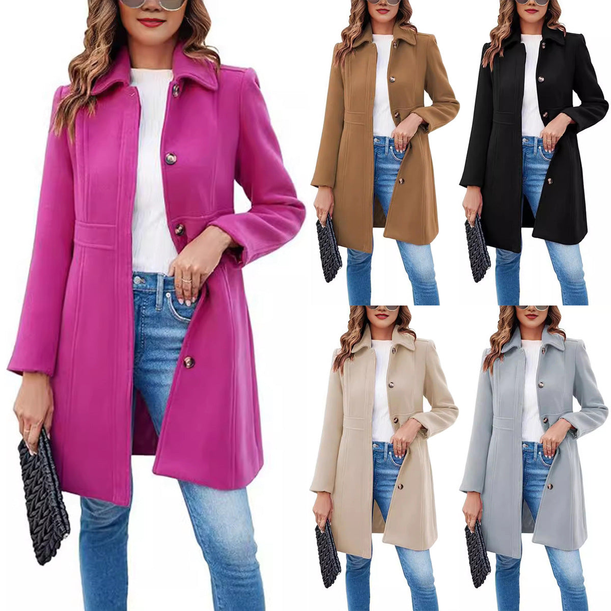 Women's Elegant Single-breasted Long Sleeve Lapel Winter Coat