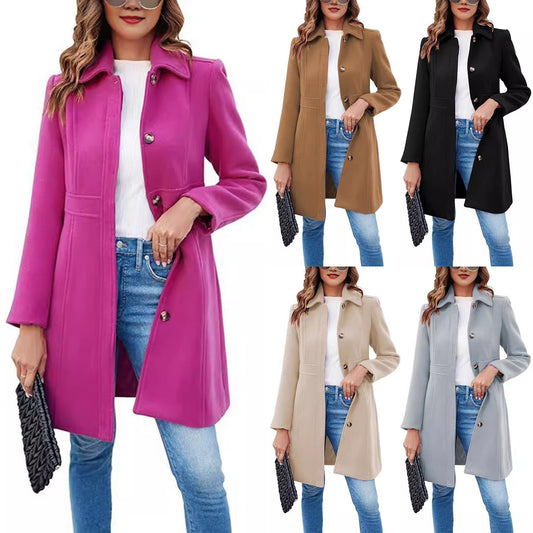 Women's Elegant Single-breasted Long Sleeve Lapel Winter Coat