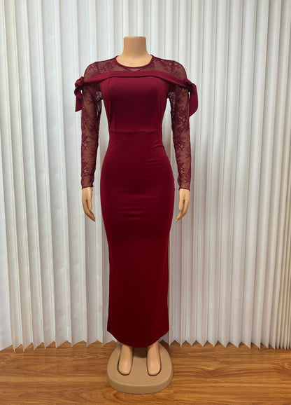 Round Neck Sexy Lace Stitching See-through Sheath Split Dress