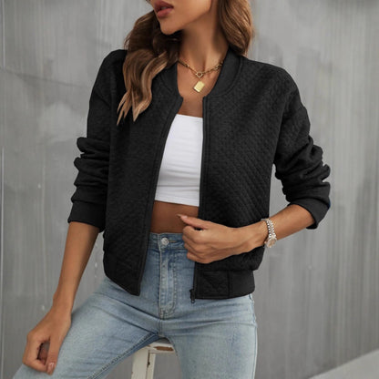 Long Sleeve Zipped Stand Collar Solid Color Coat