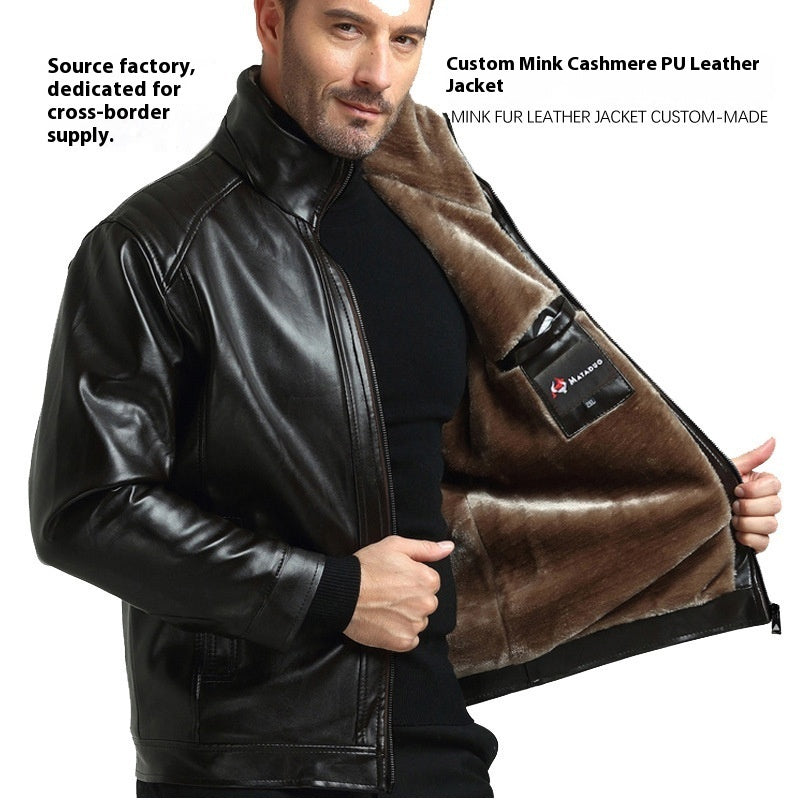 Men's Fur One-piece Leather Coat With Velvet