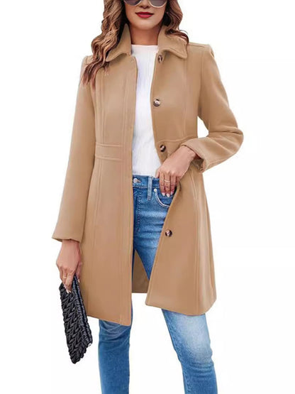 Women's Elegant Single-breasted Long Sleeve Lapel Winter Coat