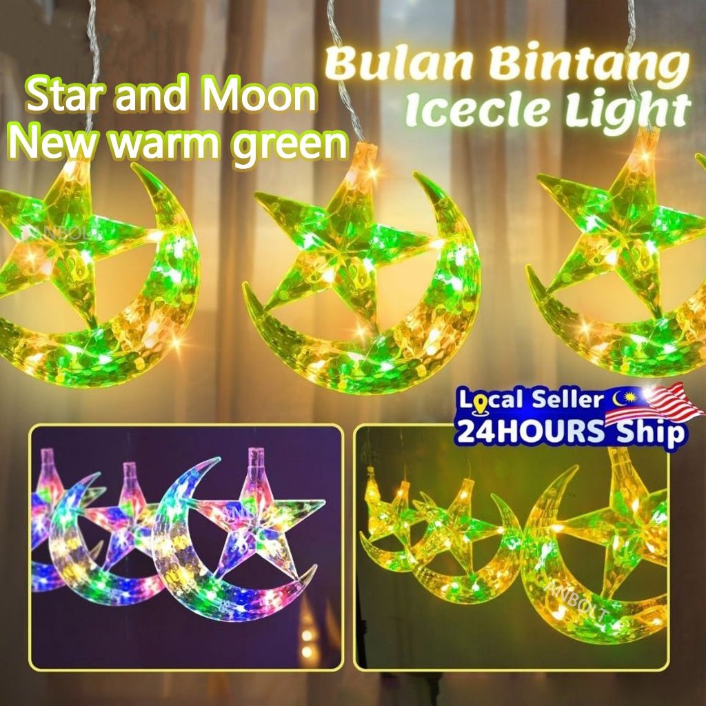 2025 NEW Star Moon Lamp Curtain Light 4M 138LED Star And Moon Light 8 Modes Fairy Light Ramadan Decoration LED Light