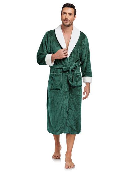 RONGTAI Men's Plush Long Bathrobe, Soft And Warm, Full Length, Shawl Collar, Fleece