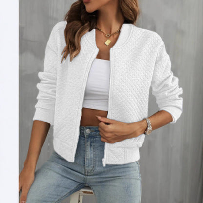 Long Sleeve Zipped Stand Collar Solid Color Coat